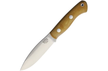 Image of Bark River Mini Tundra Elmax Fixed Blade Knife, 8in Overall, 4in Satin Elmax Steel Blade, Natural Canvas Micarta Handle, Brown Leather Belt Sheath, 18-041MNC
