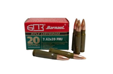 Image of BarnauL 7.62x39mm 123 grain Full Metal Jacket Steel Cased Centerfire Rifle Ammo, 20 Rounds, BRN762X39FMJ123