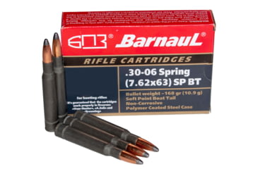 Image of BarnauL .30-06 Springfield 168 grain Soft Point Boat Tail Steel Cased Centerfire Rifle Ammo, 500 Rounds, BRN3006SPRSPBT168