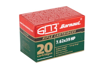 Image of BarnauL 7.62x39mm 123 grain Hollow Point Steel Cased Centerfire Rifle Ammo, 20 Rounds, BRN762x39HP123