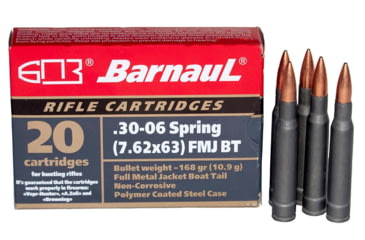 Image of BarnauL Polycoated Steel Case Rifle Ammo .30-06 Sprg 168 gr FMJ 2612 fps 500/ct Case, BRN 3006SPR FMJ168C