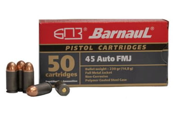 Image of BarnauL Polycoated Steel Case Rifle Ammo .45 ACP 230 gr FMJ 935 fps 500/ct Case, BRN 45AUTO FMJ230C
