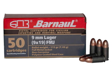 Image of BarnauL Polycoated Steel Case Rifle Ammo 9mm Luger 115 gr FMJ 1329 fps 500/ct Case, BRN 9mmLuger FMJ115C