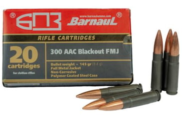 Image of BarnauL Steel Poly Coated Rifel Ammunition .300 AAC Blackout 145gr FMJ 1985 fps 20/ct, BRN 300BLK FMJ145 BOX