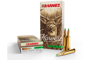Image of Barnes Harvest .223 Remington 69 Grain Sierra Tipped GameKing Brass Cased Rifle Ammo, 20 Rounds, 32397
