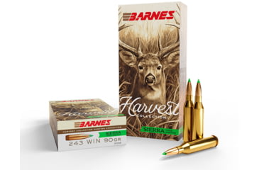 Image of Barnes Harvest 243 Win 90 Grain Brass Cased Rifle Ammo, 20 Rounds, 32398