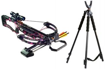Image of Barnett Crossbows LadyRaptor FX Crossbow, Pink Camouflage 4x32 Scope, 78629 W/ Vanguard Quest Tripod