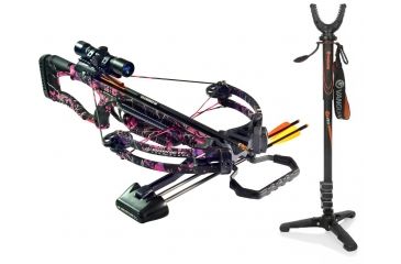 Image of Barnett Crossbows LadyRaptor FX Crossbow, Pink Camouflage 4x32 Scope, 78629 W/ Vanguard Veo Shooting Stick