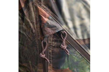 Image of Barronett Blinds Tag Out Hub Hunting Blind with blaze orange safety panels, Bloodtrail Woodland, 3-Person, TA350BT