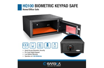 Image of Barska 0.46 Cubic Fit HQ100 Biometric Keypad Safe, Black, Small, AX12888