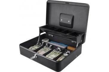 Image of Barska 12 inch Standard Register Style Cash Box with Key Lock, Black, Small CB13054