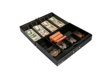 Image of Barska 12in. Cash Box w/ 6 Compartment Tray, Money Clip, In Use CB11794