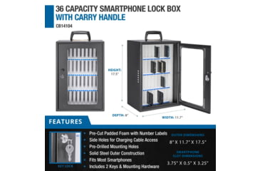 Image of Barska 36 Capacity Smartphone Lock Box w/Key Lock and Carry Handle, Black, Medium, CB14104