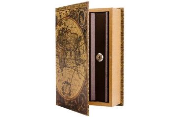 Image of Barska Antique Map Book Lock Box Safe w/ Key Lock, Brown, Outer Size 7 x 2.75 x 10.75 in CB12480