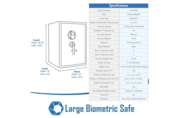 Image of Barska Large Biometric Fingerprint Scanner Safe, 14in x 13in x 19.75in Exterior AX11650
