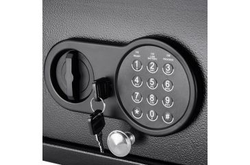 Image of Barska Top Open Keypad Safe, Low Battery Alert, 12 Gauge Sheet Steel Construction, Black, Outer Size 12 x 9.5 x 4.5 in AX12622