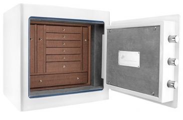 Image of Barska White Keypad Jewelry Safe, Dark Interior, Steel, White, Outer Size 18 x 14 x 17.5 in AX12732