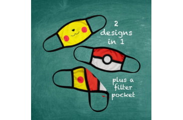 Image of Bartact Kids Reversible 2 Ply Polyester Reusable Washable Face Mask Cover w/ Filter Slot, Small, Pokemon Pikachu, FMPOKEMN