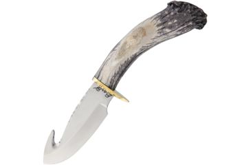 Image of Barto Deer Antler Large Guthook Fixed Blade Knife, 4.5in, Stainless Steel, Standard Edge, Mirror Polish, Deer Antler Handle BRT002