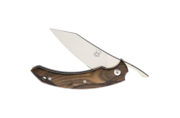 Image of Bastinelli Creations Dragotac Slim Folder Ziricote Folding Knife, 3in Satin Bohler N690 SS Blade, Ziricote Wood Handle, Brown Leather Sleeve, DRAGOTAC SLIM FOX ZIRICOTE
