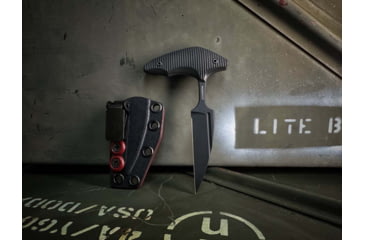 Image of Bastinelli Creations DLC Guilty Push Dagger, 4.75in Overall, 2.75in Black DLC Coated Magnacut Steel Blade, Black Grooved G10 Handle, Kydex Belt Sheath, BC-GUILTY