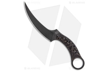 Image of Bastinelli Creations Mako Fixed Blade Knife, 4.50in, Bohler N690 Stainless Steel, Trailing Point Blade, Bronze Bronze Handle, w/ Bronze Two Saints, Black/Bronze, 8.625in, BHQ-102285