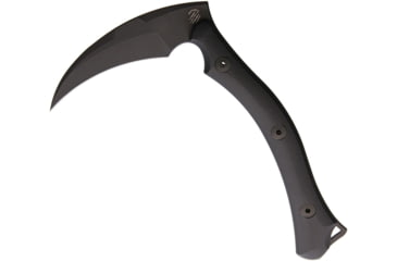 Image of Bastinelli Creations Reaper Tac Knife, 10.5in Overall, 4.5in Cutting Edge, 6.5in Black Oxide Coated N690 SS Axe Head, Black Smooth G10 Handle, Black Leather Sheath, REAPERTAC CERAKOTE
