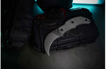 Image of Bastinelli Creations The Primal Fixed Blade Knife, 6.75in Overall, 2.75in Stonewash Bohler N690 Stainless Curved Blade, Black Canvas Micarta Handle, Kydex Belt Sheath, BC-40 SW