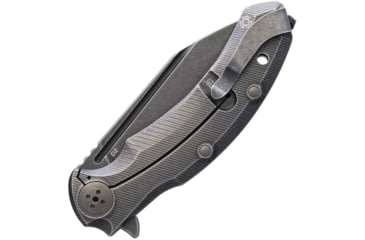 Image of Bastinelli Creations Trigger Framelock Folding Knife, 4in Black Stonewash D2 Tool Steel Blade, Black Stonewash Titanium Handle, Glass Breaker, Pocket Clip, TRIGGER DARK STONE WASHED