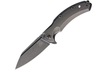 Image of Bastinelli Creations Trigger Framelock Folding Knife, 4in Black Stonewash D2 Tool Steel Blade, Black Stonewash Titanium Handle, Glass Breaker, Pocket Clip, TRIGGER DARK STONE WASHED