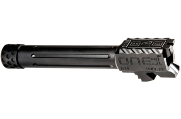 Image of Battle Arms Development One Threaded/Fluted Barrel, Glock 19, 1 2x28, 1/10 Twist, Straight Flute, SABERTUBE Thread Protector, 4140CM Steel, Black Nitride, BAD-BBLG19BNFT