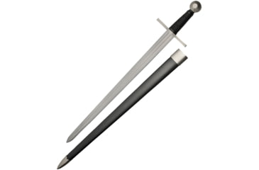 Image of Battle Tested Broad Sword, 36.75in Overall, 29.5in Satin Double Edge Carbon Steel Blade, Black Cord Wrapped Handle, SS Guard And Pommel, Black Synthetic Scabbard, Black, BT2701