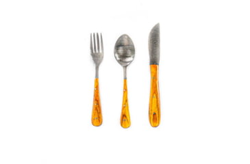 Image of Battling Blades High Carbon Damascus Steel Fork Spoon And Knife Silverware Set, Wood, 6564915675308