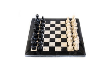 Image of Battling Blades Large Marble Black And White Coral Chess Set With Chess Pieces White Coral Border, 16in, 6044749791404