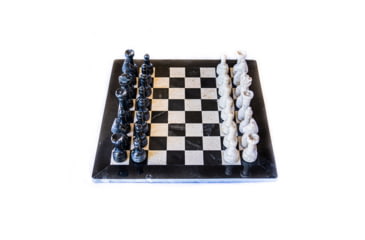 Image of Battling Blades Marble Black And White Chess Set With Chess Pieces Black Border, 12in, 5615558820002