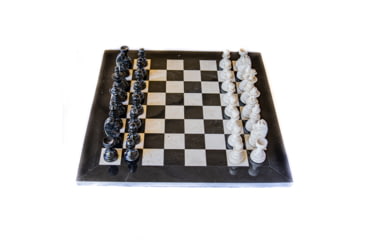 Image of Battling Blades Marble Black And White Chess Set With Fancy Chess Pieces Black Border, 16in, 5615569731746