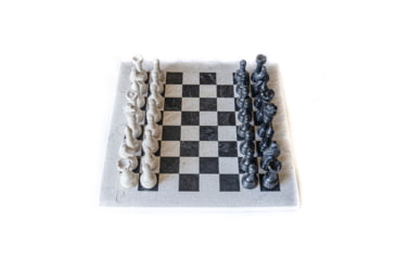Image of Battling Blades Marble Black And White Coral Chess Set With Chess Pieces Black Border, 12in, 5633039499426