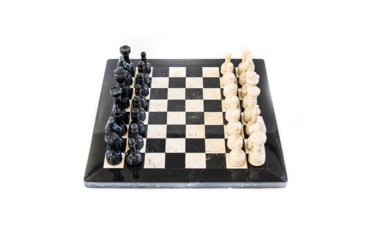 Image of Battling Blades Marble Black And White Coral Chess Set With Chess Pieces Black Coral Border, 12in, 6044760211628