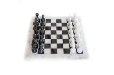 Image of Battling Blades Marble Chess Set White And Black Marble Chess Board With Pieces, 20in, 6140116926636