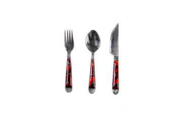 Image of Battling Blades Micarta 2 High Carbon Damascus Steel Fork Spoon And Knife Silverware Set, Red, 6564918329516