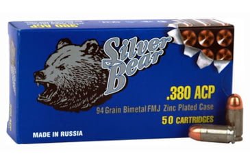 Image of Bear Ammunition Silver Bear .380acp 94gr. Fmj-rn Zinc Plated Case 50-pk