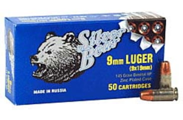 Image of Bear Ammunition Silver Bear 9mm Luger 145gr Hollow-point Zinc Plated 50pk