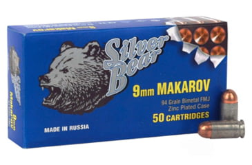 Image of Bear Ammunition Silver Bear 9x18 Makarov 94gr. Fmj-rn Zinc Plated Case 50-pk