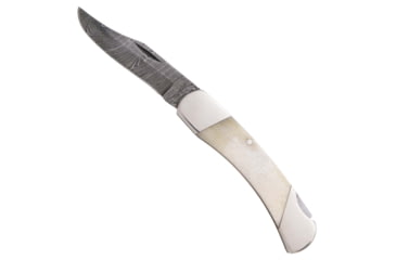 Image of Bear and Son Knives Midsize Lockback Folding Knife, 2.75in, Damascus Steel, White Smooth Bone Handle, WSB05D