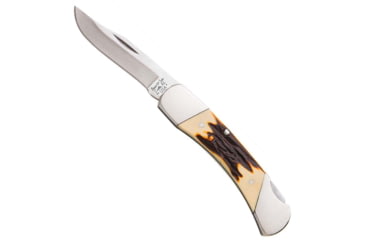 Image of Bear and Son Knives Midsize Lockback Folding Knife, 2.75in, High Carbon Stainless Steel, Clip Point, Genuine India Stag Bone Handle, 505