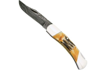 Image of Bear and Son Knives Midsize Lockback Folding Knife, 2.75in, High Definition Damascus Steel, Genuine India Stag Bone Handle, 505D