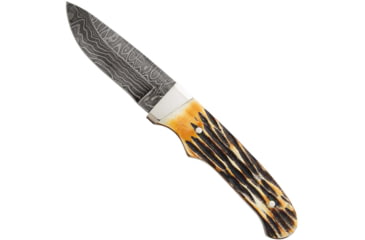 Image of Bear and Son Knives Pro Skinner Fixed Blade Knife w/ Leather Sheath, 3.13in, High Definition Damascus Steel, Genuine India Stag Bone Handle, 549D
