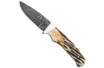 Image of Bear and Son Knives Skinner Fixed Blade Knife w/ Leather Sheath, 2.38in, High Definition Damascus Steel, Genuine India Stag Bone Handle, 548D