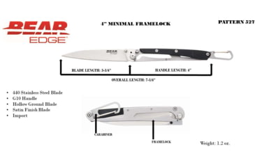 Image of Bear Edge Minimal Framelock Folding Knife, 3.25in, 440 Stainless Steel, Stainless Steel Handle, 61527