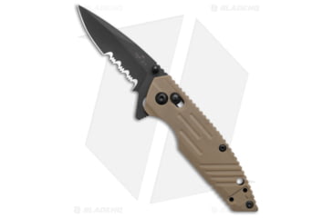 Image of Bear OPS Mini Rancor IX Slide Folding Knife, 2.50in, D2, Drop Point Blade, Zytel Tan Handle, Serr, Black/Tan, 6.00in, BHQ-188291